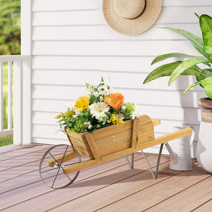 Dreamade Wooden Wagon Planter, Small Wheelbarrow Wagon Flower, Indoor & Outdoor Raised Bed