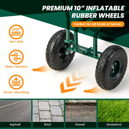 Dreamade Garden Cart, Rolling Workseat with 4 Wheels, Tool Tray, Removable Cushion, Storage Basket