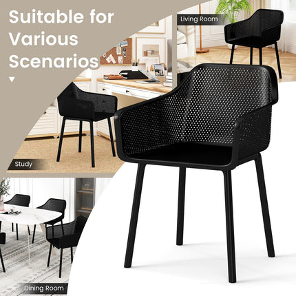 Dreamade Plastic Dining Chairs Set of 2/4 Black Kitchen Armchair w/Breathable Mesh Backrest