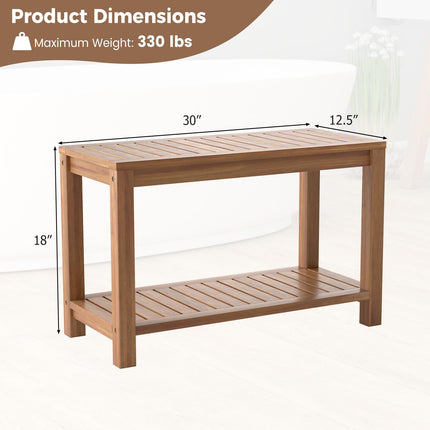 Dreamade 30 Inch Teak Shower Bench with Shelf
