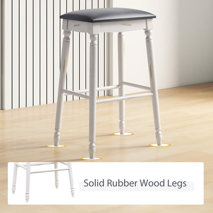 Dreamade Bar Stools, 29"/24" Bar Height Saddle Stools w/Padded Seat, Rubber Wood Legs, Footrests & Antiqued Surface