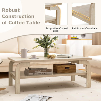Dreamade 2-Tier Coffee Table with Storage, 47” Mid Century Rectangle Accent Table with Open Shelf