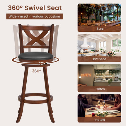 Dreamade Swivel Bar Stools Set of 2, Farmhouse Wooden Barstools with Back