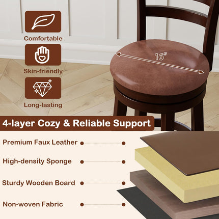 Dreamade 26" Counter Height Swivel Barstools Set of 2/4 with Faux Leather Seat and Wrap-around Footrest
