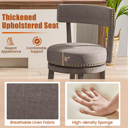Dreamade 31" Bar Stools Set, Swivel Bar Height Bar Chairs with Footrest, Rubber Wood Frame