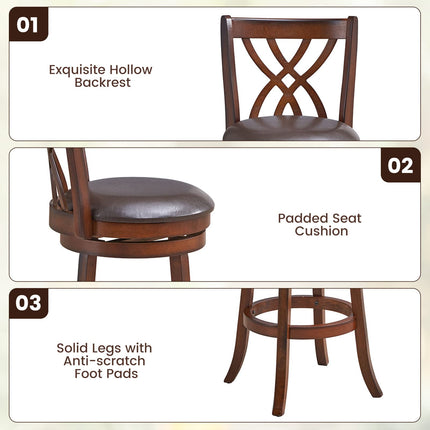 Dreamade Brown Bar Stools PU Leather Cushioned Seat and Footrests, for Kitchen Island