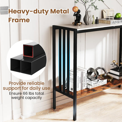 Dreamade 2 Tier Industrial Entryway Table with Sintered Stone Tabletop and Open Shelf