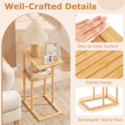 Dreamade Side Table Set of 2 with Storage Shelves and Bamboo Construction