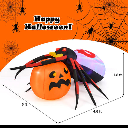 Dreamade 5 FT Halloween Inflatable Spider with Pumpkin, LED Lighted Halloween Decoration