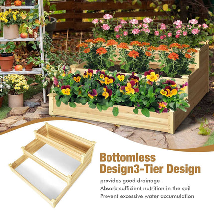Dreamade 3 Tier Raised Garden Bed, Wood Planter Box 48 x 48 x 22 Inch Vegetable Flower Herb Fruit Growing Bed Kit