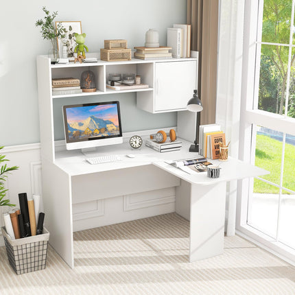 Dreamade L Shaped Desk with Hutch, Corner Computer Desk with Storage Shelf & Cabinet