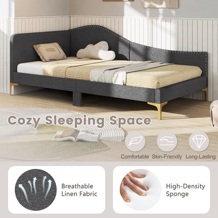 Dreamade Upholstered Daybed, Rivet-Tufted Platform Bed with Headboard