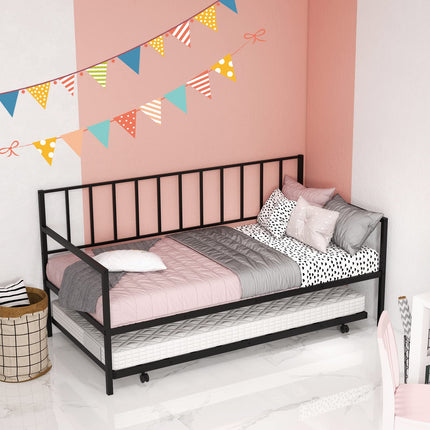 Dreamade Metal Daybed with Trundle, Twin Size Daybed with Pullout Trundle & Steel Slat Support, Black