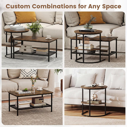 Dreamade Nesting Coffee Table Set of 2 Detachable Rectangular Table