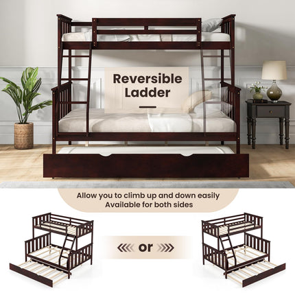 Dreamade Twin Over Full Bunk Bed with Trundle, Reversible Ladder & Safety Guardrails