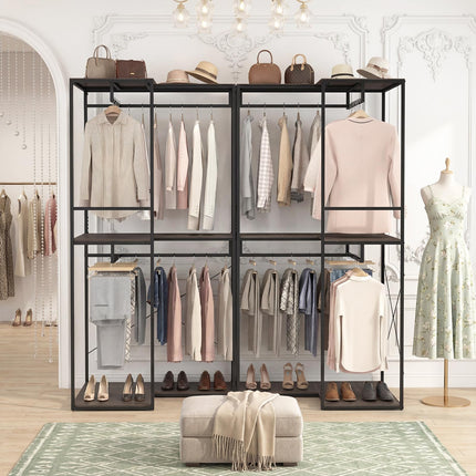 Dreamade Heavy Duty Clothes Rack | 3-Tier L-Shaped Garment Rack w/3 Open Shelves & 2 Hanging Racks