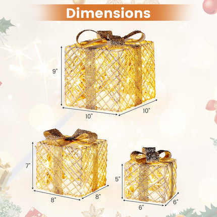 Dreamade Set of 3 Christmas Lighted Gift Boxes, 90 LED Light up Present Boxes with Bows