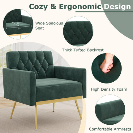 Dreamade Modern Velvet Accent Chair Set of 1/2, Mid-Century Upholstered Single Sofa Chair w/Button Tufted Back