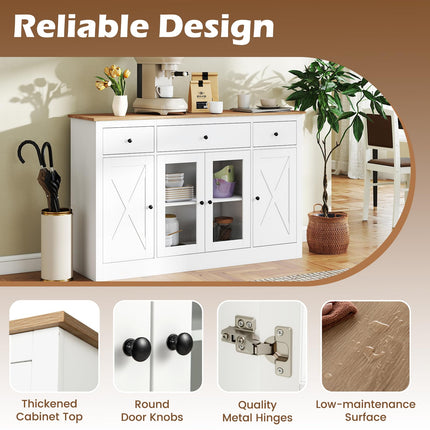 Dreamade 55" Large Buffet Sideboard with 3 Drawers & 2 See-Through Doors