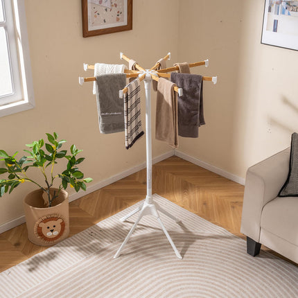 Dreamade 4 Legs Foldable Clothes Drying Rack with 8 Bamboo Hanging Rods and 40 Hanger Slots