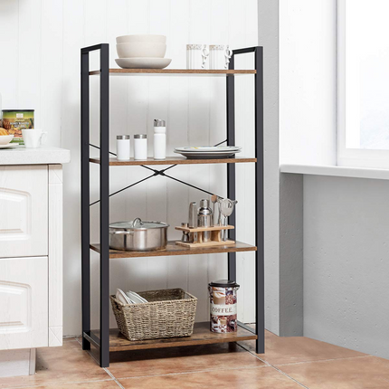 Dreamade 4-Tier Industrial Bookshelf, Vintage Bookcase with Metal Frame, Standing Shelf Unit