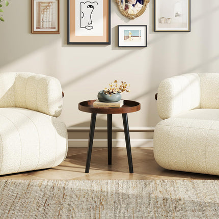 Dreamade Mid Century Modern Side Table with Wooden Tray and Bamboo Legs