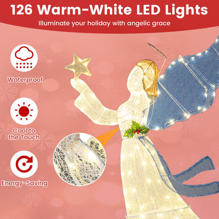 Dreamade 5 Ft Lighted Christmas Angel with Star Halo Spreading Wings