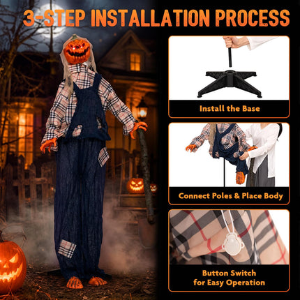 DREAMADE 5.3 FT Animated Halloween Pumpkin Man, Animatronic Prop