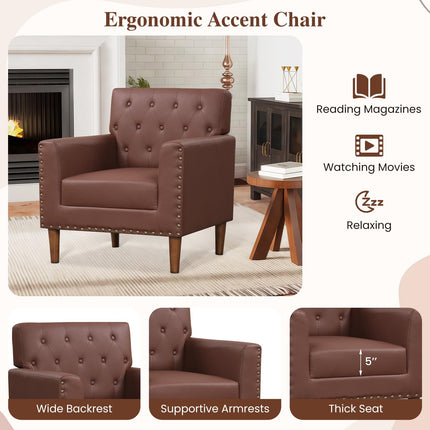 Dreamade Mid Century Modern Accent Chair with Button Tufted Decoration and Rivets