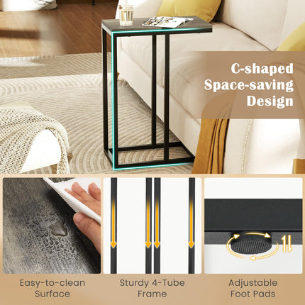 Dreamade C Shaped End Table, Small Side Table for Sofa, Couch Table That Slide Under with Metal Frame