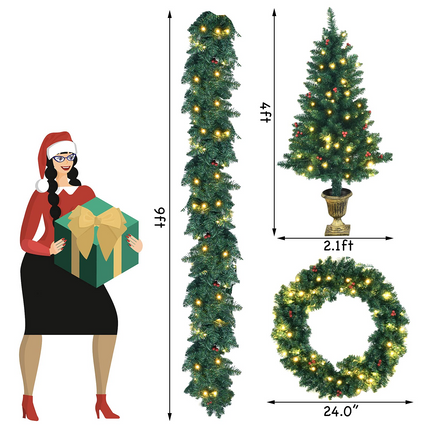 Dreamade Pre-lit Holiday Christmas 4-Piece Set, Christmas Garland - DreamadeUS