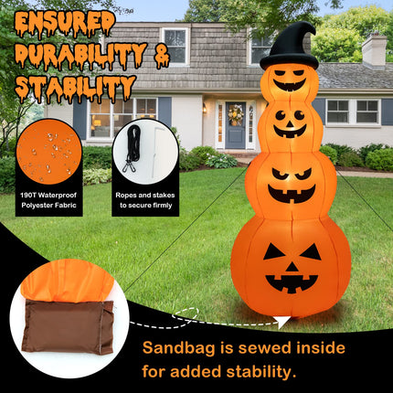 DREAMADE 8 FT Halloween Inflatable Pumpkin Stack 4-Tier Jack-O-Lantern