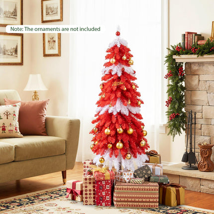 5 FT Artificial Christmas Tree Pre-lit Xmas Trees with 301 Red and White Branch Tips