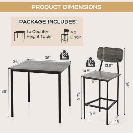 Dreamade 5-Piece Dining Table Set W/Counter Height Table & 4 Bar Stools