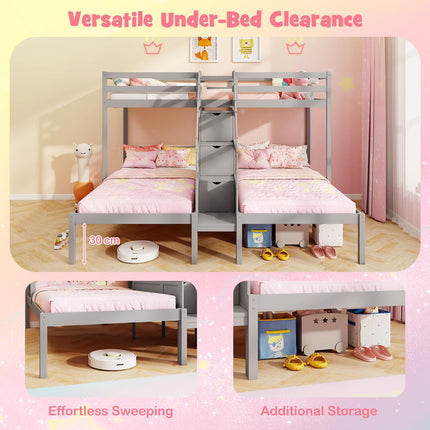 Dreamade Twin Over Twin & Twin Bunk Bed Triple Bunk Beds with 4-Step Storage Stair
