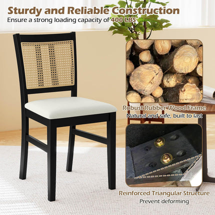 Dreamade Rattan Dining Chairs Set of 2/4 Farmhouse Fabric Upholstered Kitchen Chairs with Rubber Wood Legs