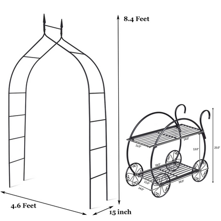 Dreamade Metal Garden Arbor and Cart Plant Stand
