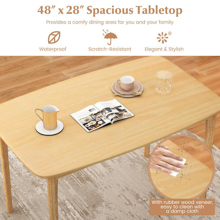 Dreamade 48" L Rectangular Wooden Dining Table, Solid Rubber Wood Kitchen Table (Natural)