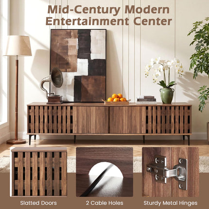 Dreamade 4-Door Slatted TV Stand for 80 Inches TVs for Living Room Bedroom