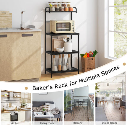 Dreamade Bakers Rack, 4-Tier Microwave Oven Stand, Kitchen Storage Rack with Mesh Wire Metal Shelves