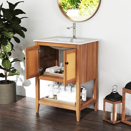 Dreamade Bathroom Vanity with Sink Solid Acacia Wood Modern Vanity Sink Cabinet