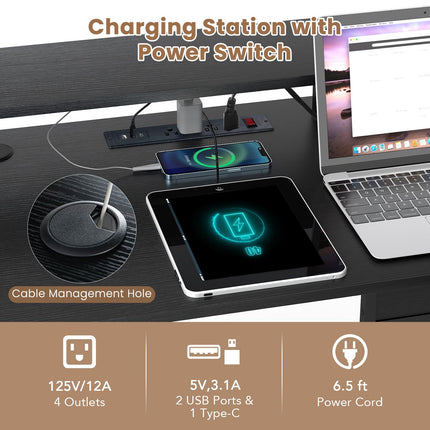 Dreamade L Shaped Desk with LED Light & Power Outlets Ergonomic Home Office Desk