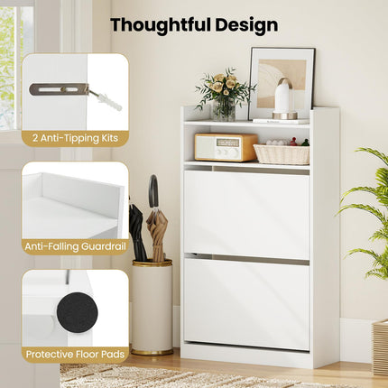 Dreamade Shoe Cabinet with 2 Flip Drawers Freestanding Narrow Shoe Organizer Cabinet