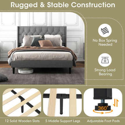 Dreamade Full Size Linen Fabric Upholstered Platform Bed Frame