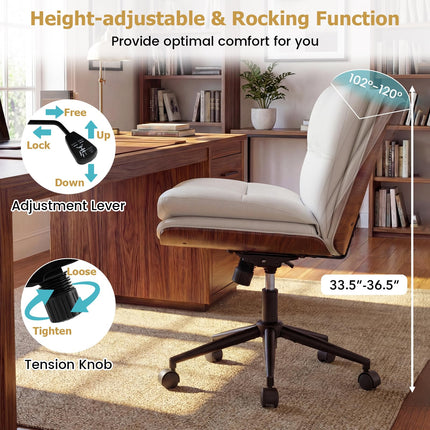 Dreamade Armless Office Chair with Wheels for Home Office & Bedroom