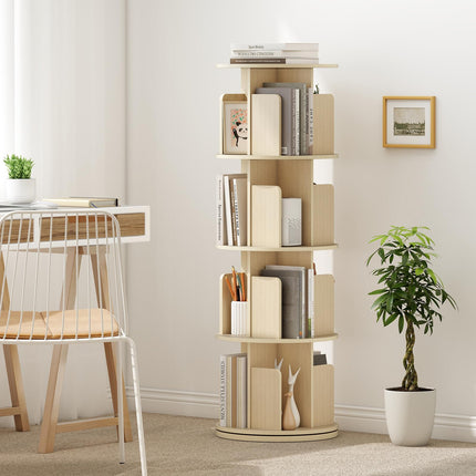 Dreamade 4-Tier Rotating Bookshelf 360° Display Rack w/Dividers & Anti-Falling Baffles