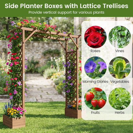 Dreamade 87in Tall Wooden Garden Arbor with Planter Boxes & Hanging Roof