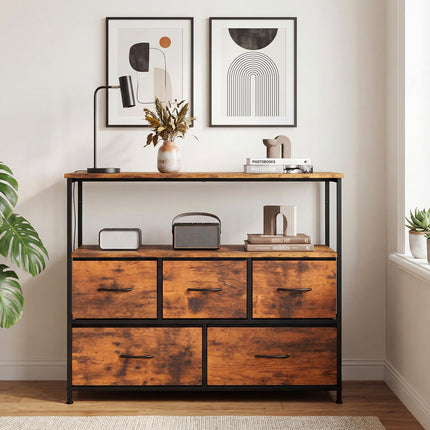 Dreamade TV Stand for 45 Inch TV | 5 Fabric Drawer Entertainment Center with Open Shelf