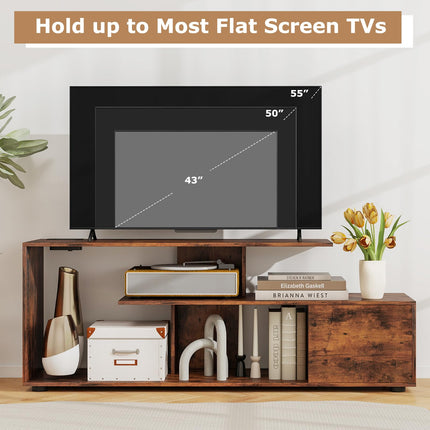 Dreamade TV Stand with Power Outlet for TVs up to 55 Inch, Entertainment Center with Storage Cabinet & Open Shelves