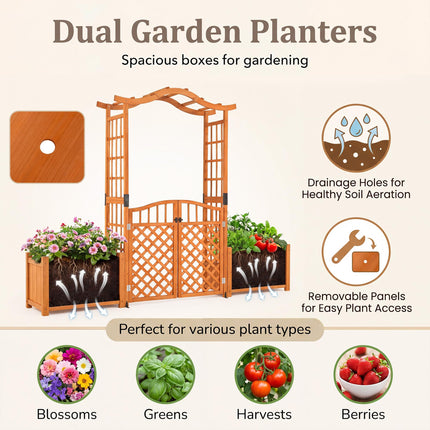 Dreamade 83" Wooden Garden Arbor with Gate and 2 Planter Boxes